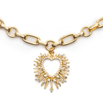 Латунная цепочка с большим Сердцем и Фианитами, gold