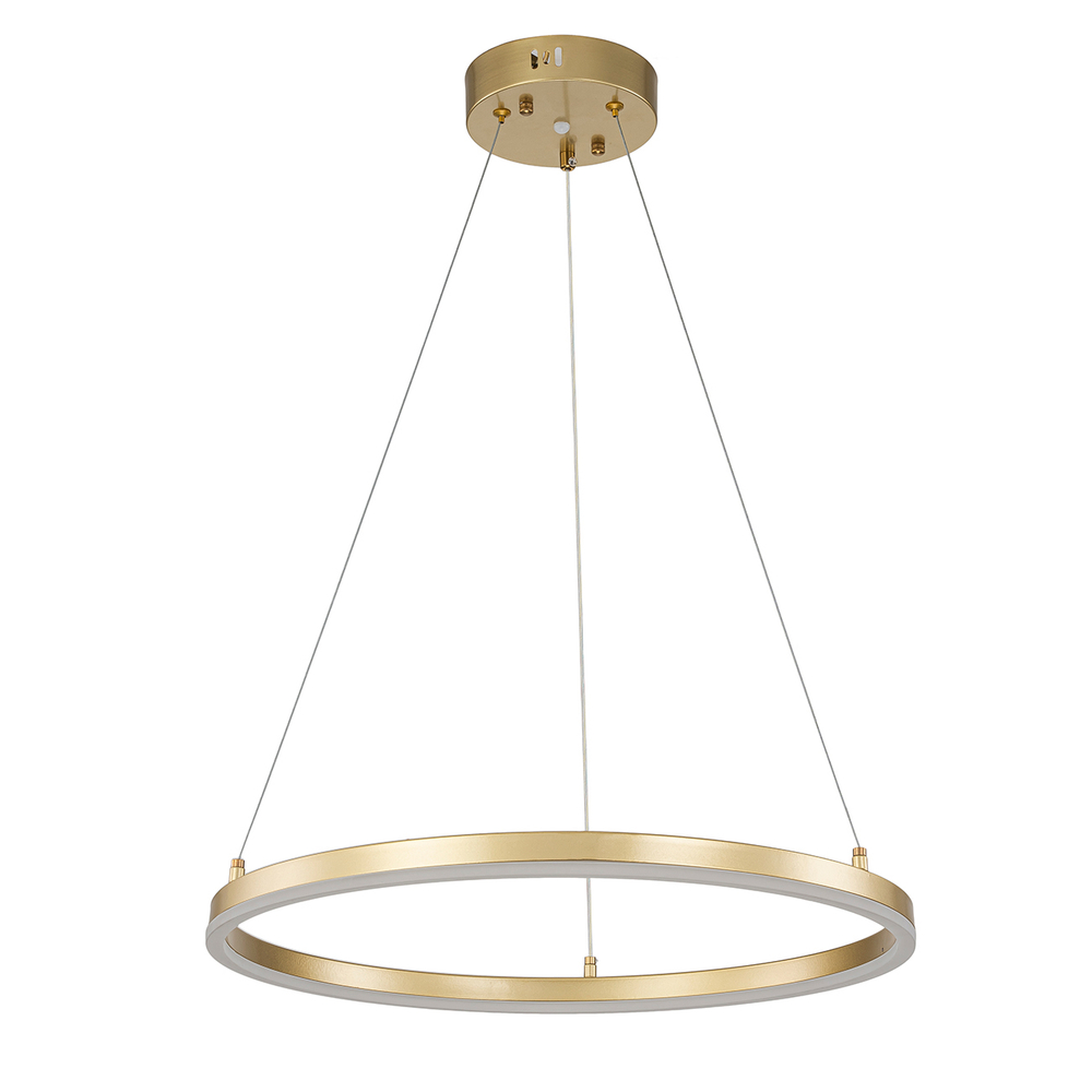 Подвесной светодиодный светильник 43Вт, 3136Лм, 3000-6500К, Ra>80, плавная регулировка мощности, изменение цветовой температуры, ночник, управление со смартфона, металл/акрил, золото