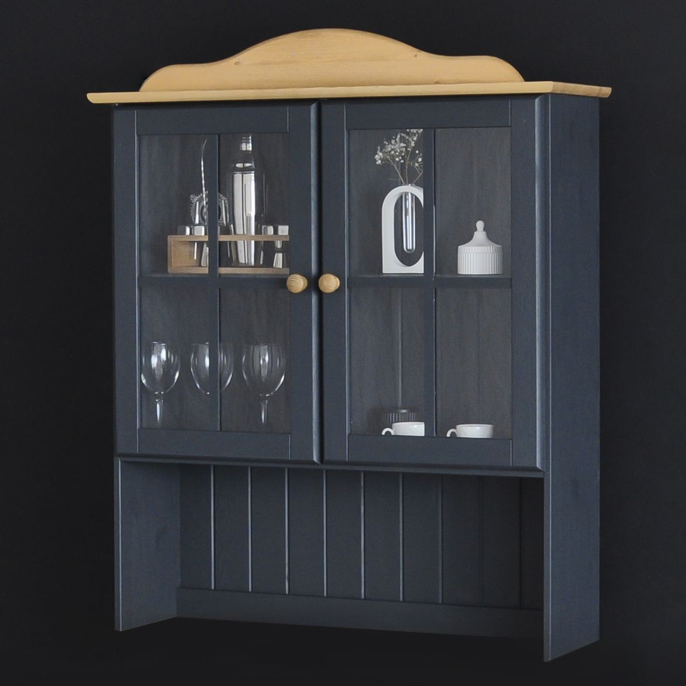 Шкаф витрина Лена двухдверный 90х39х192 см из массива сосны / буфет для кухни, серый