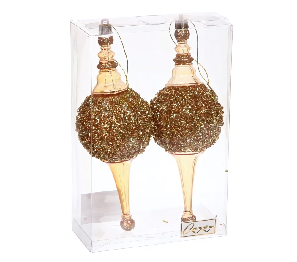 Елочные украшения "Мерцание ночи" 6.5*6.5*19.5 см (набор 2 шт), Золотой (Серпантин)