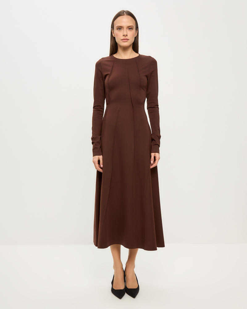 Платье трикотажное с хаотичными защипами шоколадное