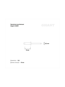Заклепки вытяжные Gigant алюминий/сталь 3,2x8 1000 шт. цинк 123911