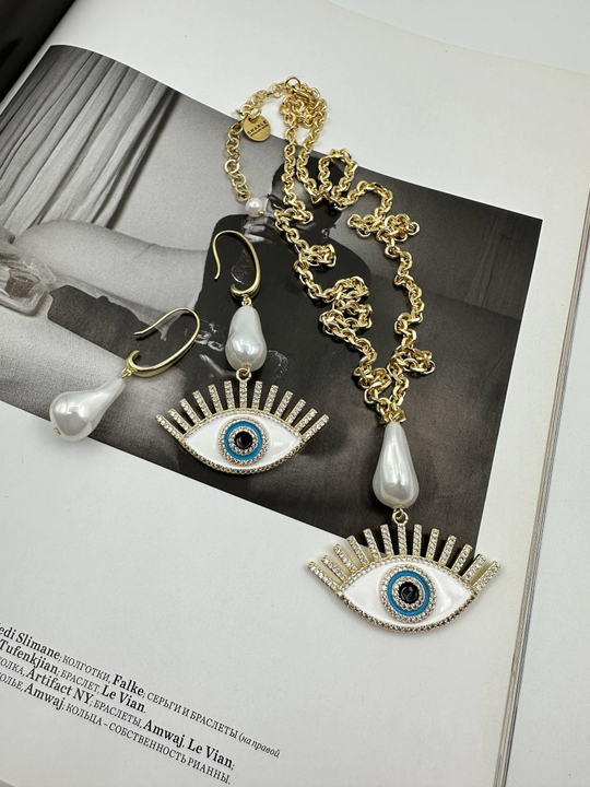 Кулон на цепочке "Аура", эмаль, цирконы, барочный жемчуг, оттенок золото