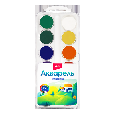 Акварель "Классика" 12 цветов, без кисти, пластик (Lori)