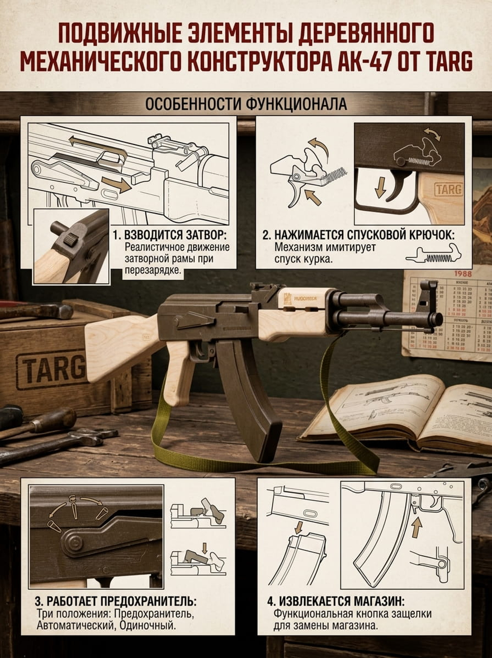 Деревянный конструктор Автомат Калашникова АК-47 (TARG)