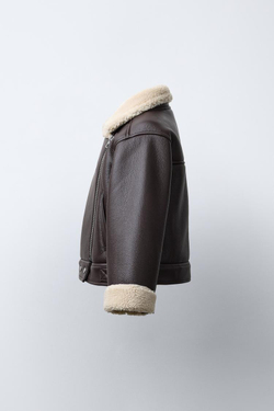 ZARA КУРТКА-ДУБЛЕНКА В БАЙКЕРСКОМ СТИЛЕ, КОРИЧНЕВЫЙ