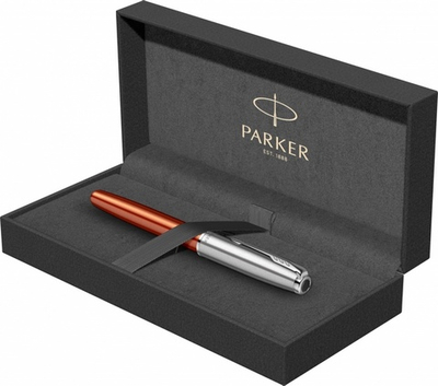 Ручка-роллер Parker Sonnet Essentials Orange SB Steel CT 2169230, цвет чернил black,перо: F, в подарочной упаковке.