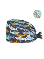 Шапочка медицинская, принт "Акулы", серая