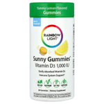 Rainbow Light, Sunny Gummies ™, витамин D3, вкусный лимон, 25 мкг (1000 МЕ), 50 жевательных таблеток