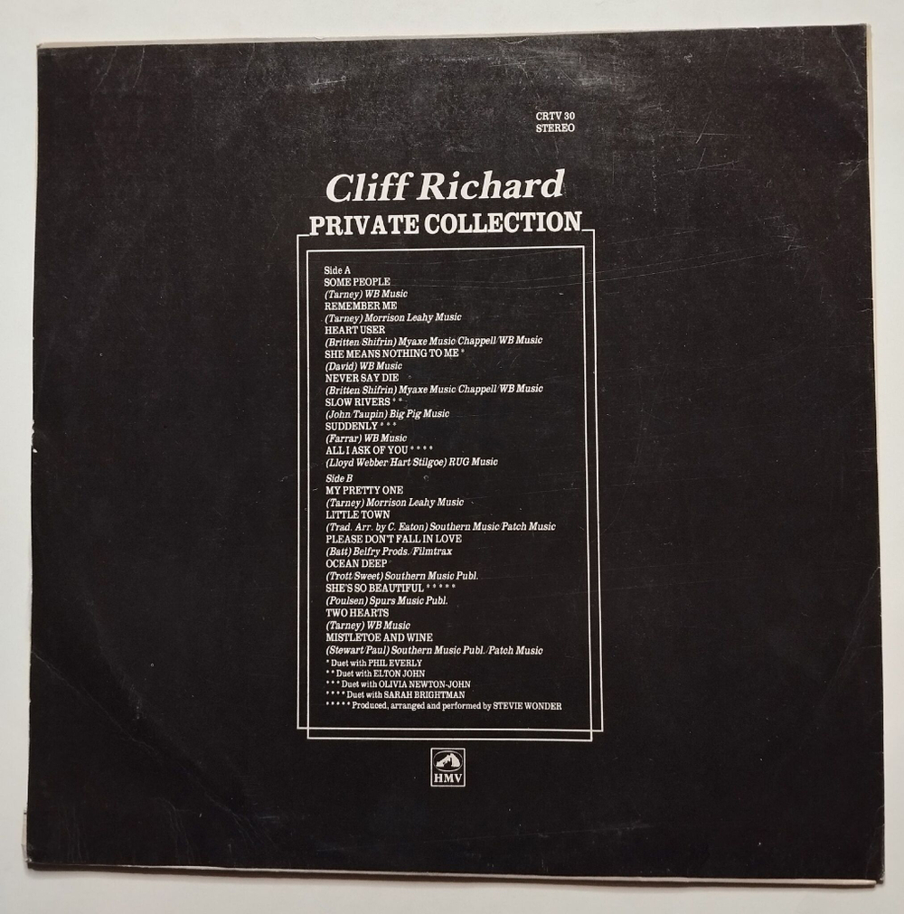 Винтажная виниловая пластинка LP Cliff Richard Private Collection (India 1990)