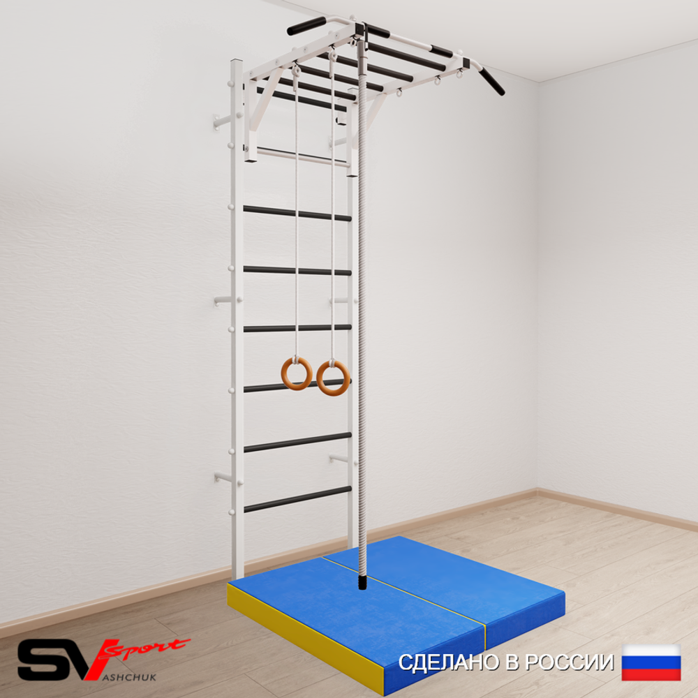Шведская стенка Sv Sport усиленная 6334 (Турник рукоход/Канат/Кольца/Мат 1м)