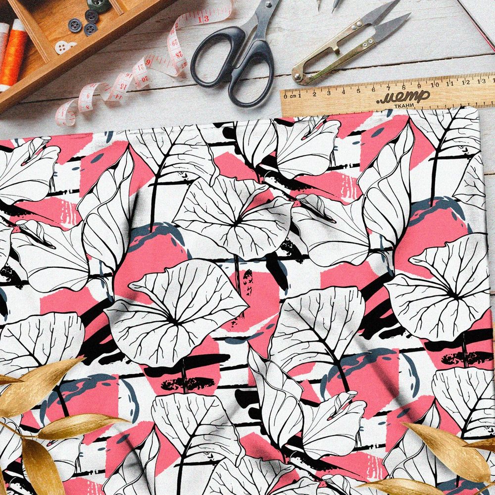 Ткань оксфорд 210 широкие листья яркие