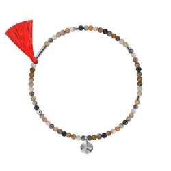 браслет из серого агата с красной кистью