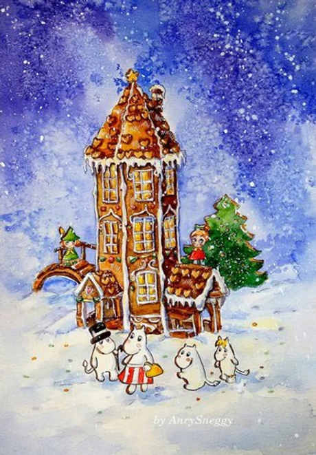 открытка авторская "Волшебная зима в муми-доле", Анна Кузнецова
