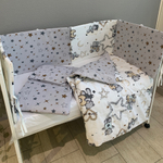 Комплект в кроватку 6 предметов "Мишка с буквами серый", поплин