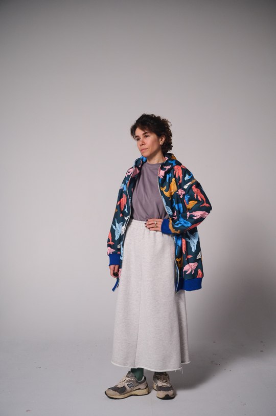 Юбка-трапеция из плотного футера без начеса, светло-серый меланж