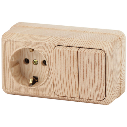 Блок розетка с выключателем Intro Quadro 2-702-11 двойным горизонтальный 10-16-А-250В IP20 ОУ сосна