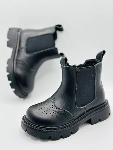 Детские чёрные кожные ботинки Buba Black