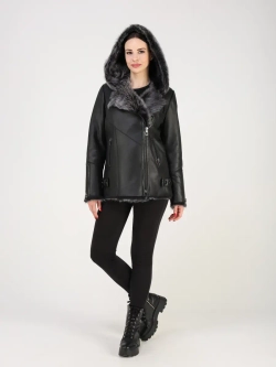 Дубленка зимняя натуральная с капюшоном короткая