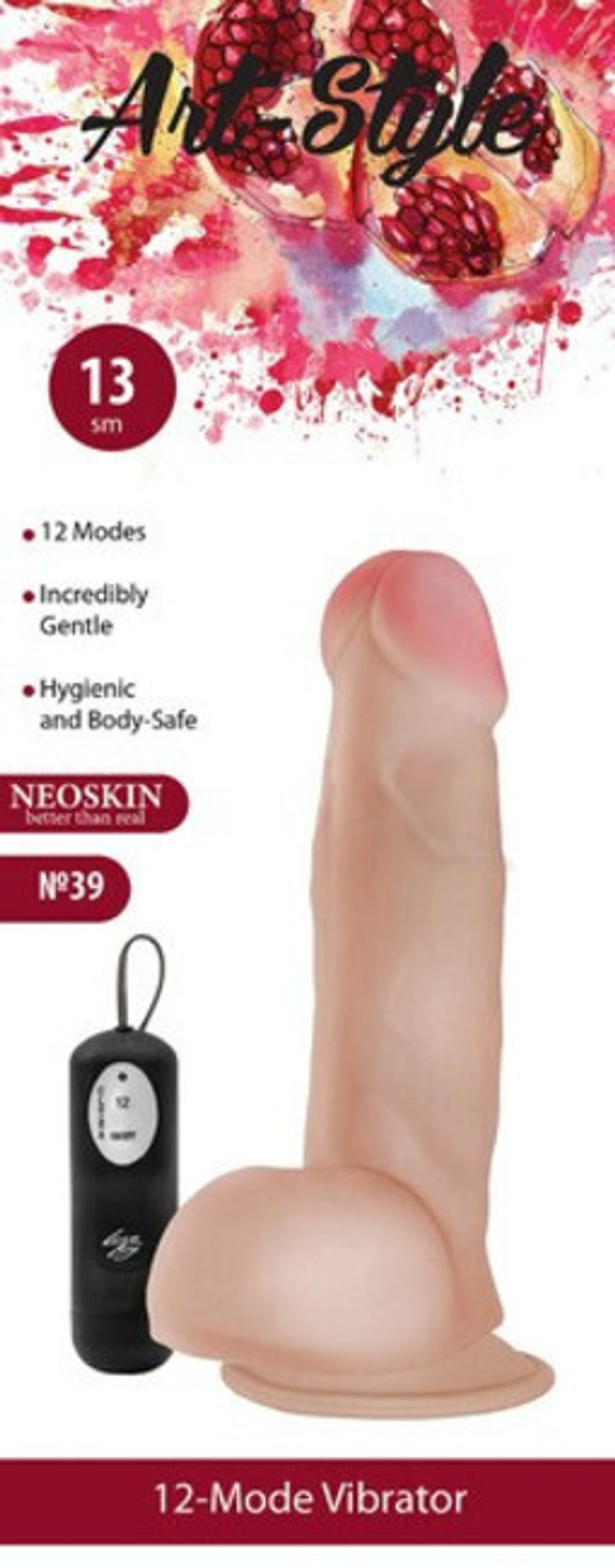 Реалистичный вибратор Art- Style №39 , вторая кожа, 12 режимов (18 см , телесный) (Цвет: телесный)