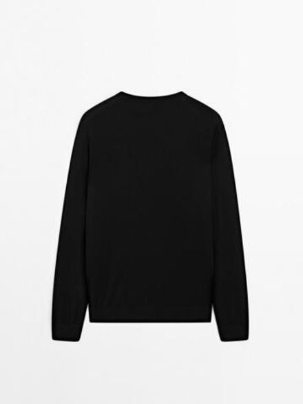 Massimo Dutti Хлопковый свитер с длинными рукавами, черный