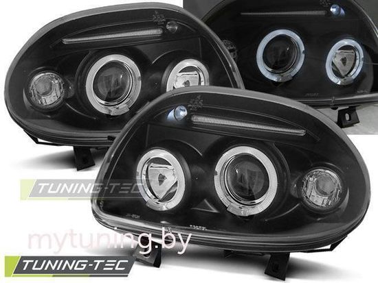 Передние фары Renault Clio 2 angel eyes black