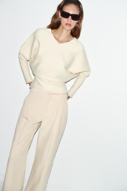 ZARA ПРЯМЫЕ БРЮКИ ИЗ ВЕЛЬВЕТА, ЭКРЮ