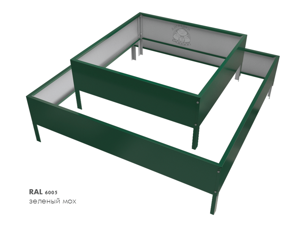 Клумба квадратная оцинкованная 2 яруса RAL 6005 Зеленый мох