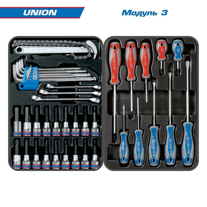 KING TONY (932-000AMR) Набор инструментов "UNION" в красной тележке, 173 предмета