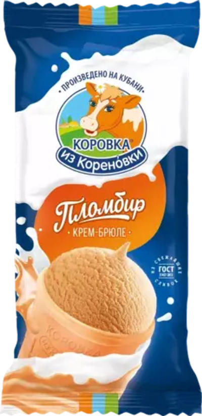 Мороженое пломбир Крем-брюле в вафельном стаканчике, Коровка из Кореновки, 100г