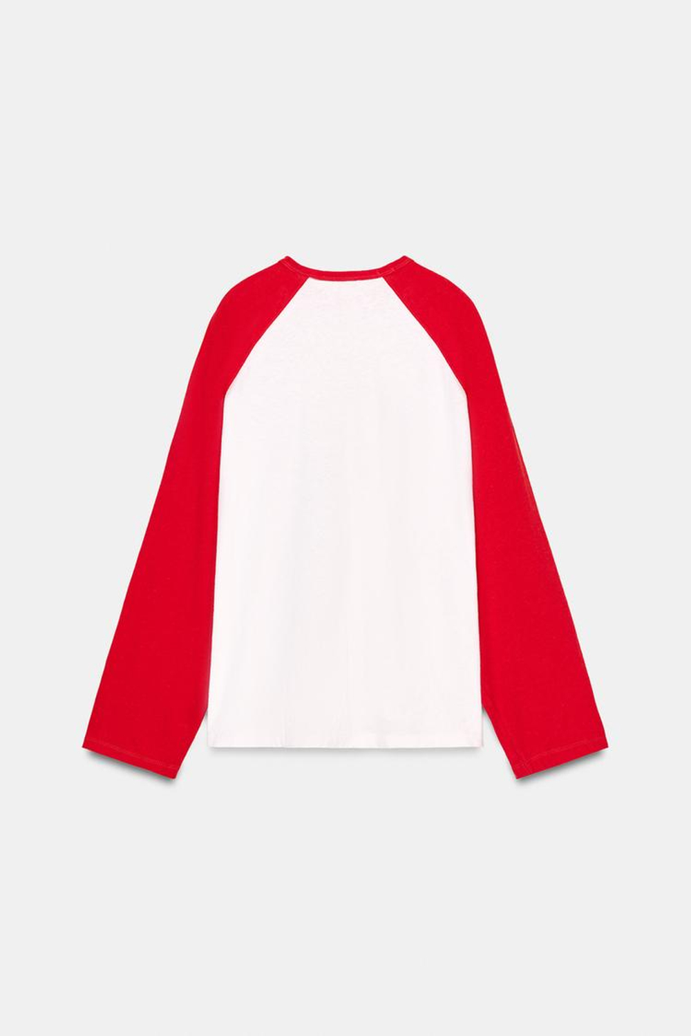 ZARA ФУТБОЛКА С ДЛИННЫМИ РУКАВАМИ И КОНТРАСТНЫМИ ЭЛЕМЕНТАМИ, БЕЛЫЙ/КРАСНЫЙ