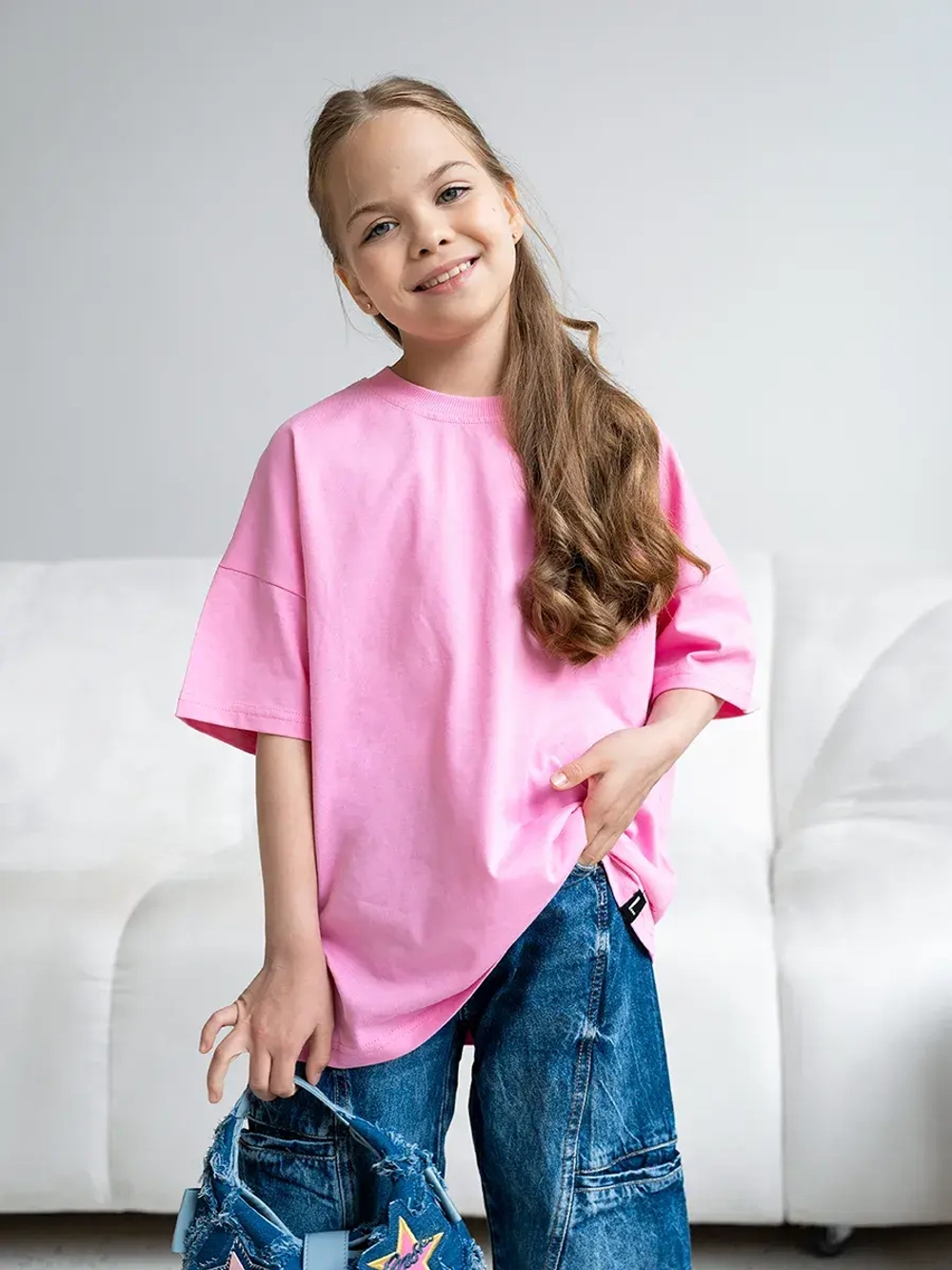 Футболка для девочки оверсайз розовая