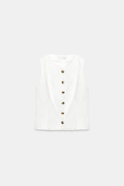 ZARA ТОП Z1975 С ВОЛНИСТЫМ КРАЕМ, БЕЛЫЙ