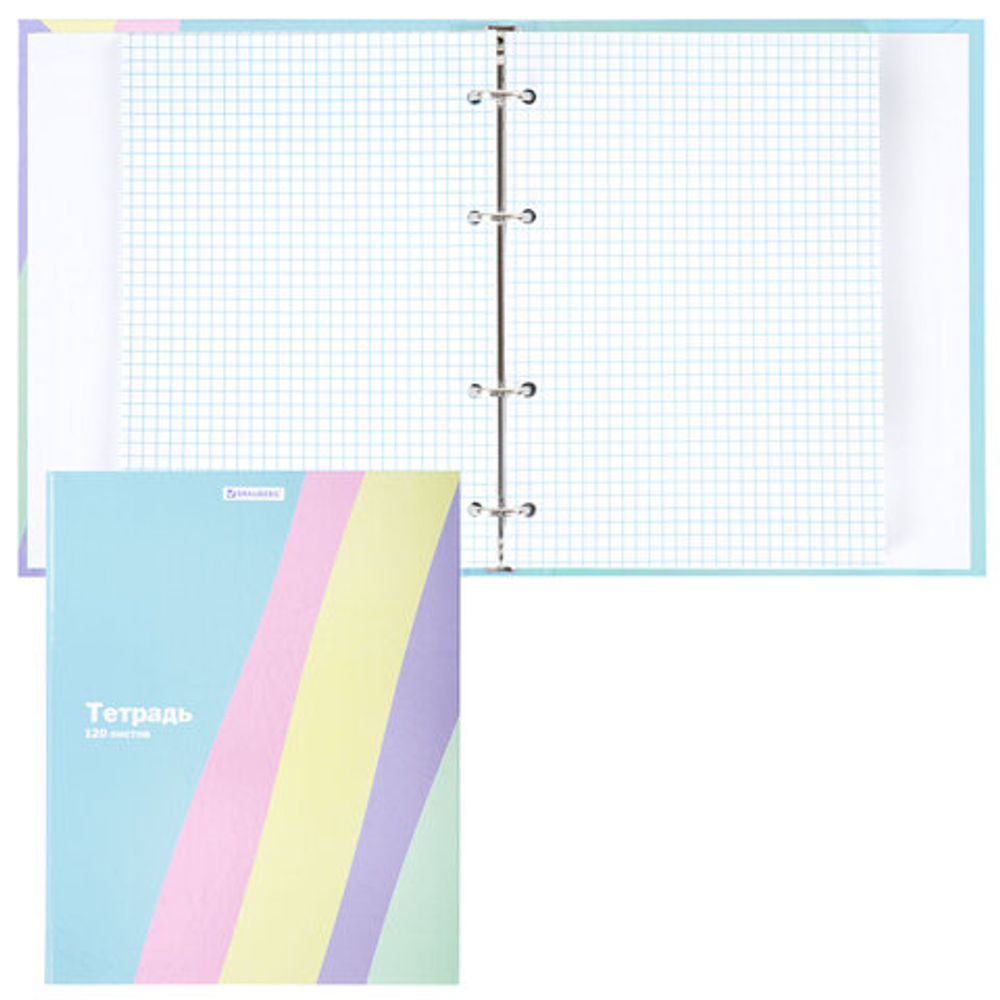 Тетрадь на кольцах А5 175х215мм, 120л, твердый картон, клетка, BRAUBERG, кросс-серия PASTEL, 405198