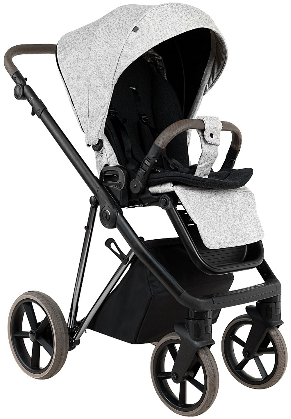 Детская коляска Roan Sol Vintage Luxury 2.0 3 в 1 с автокреслом Pituso Baesa Pro Black,Beige Canopy PIX/50/L Pixel/Light/Black/руч.Cappuccino