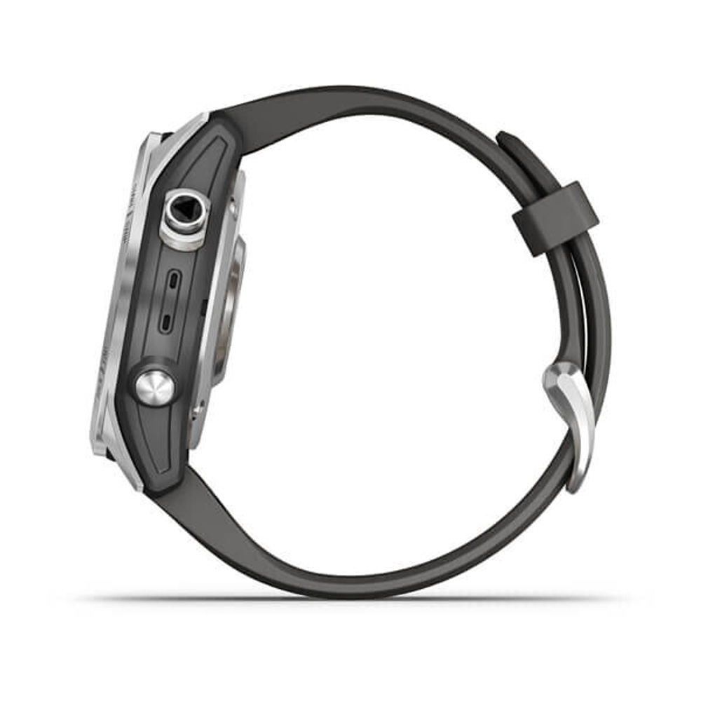 Garmin Fenix 7S серебристый корпус, силиконовый ремешок цвета графит