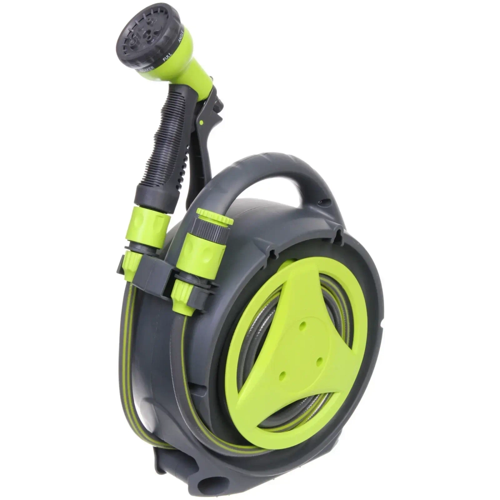 Катушка со шлангом и адаптерами, 12м серо-салатовая HY4017