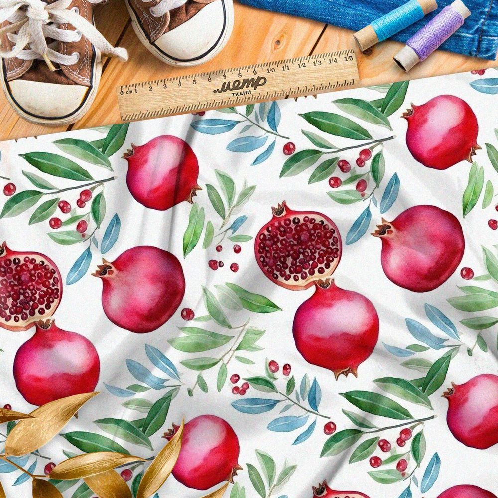 Ткань премиум сатин акварельные гранаты