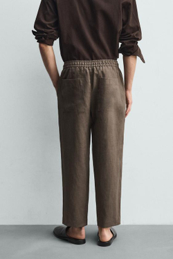 ZARA БРЮКИ RELAXED FIT ИЗ 100% ЛЬНА, СЕРО-КОРИЧНЕВЫЙ
