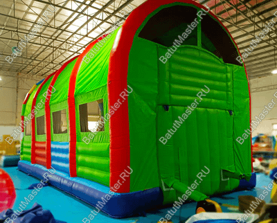 Надувной батут "Страна Сафария" с крышей и высокими горками,зеленый, 11*6*6