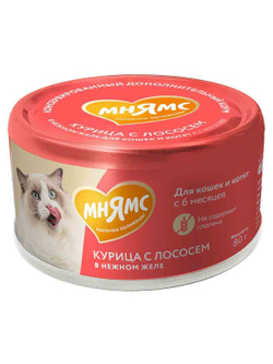 Влажный дополнительный корм Мнямс На каждый день для кошек и котят старше 6 месяцев "курица с лососем в нежном желе" 80 г