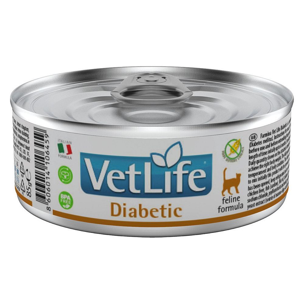 Влажный диетический корм Farmina Vet Life Cat Diabetic для кошек при диабете, банка 85 г Влажный диетический корм Farmina Vet Life Cat Diabetic для кошек при диабете, банка 85 г