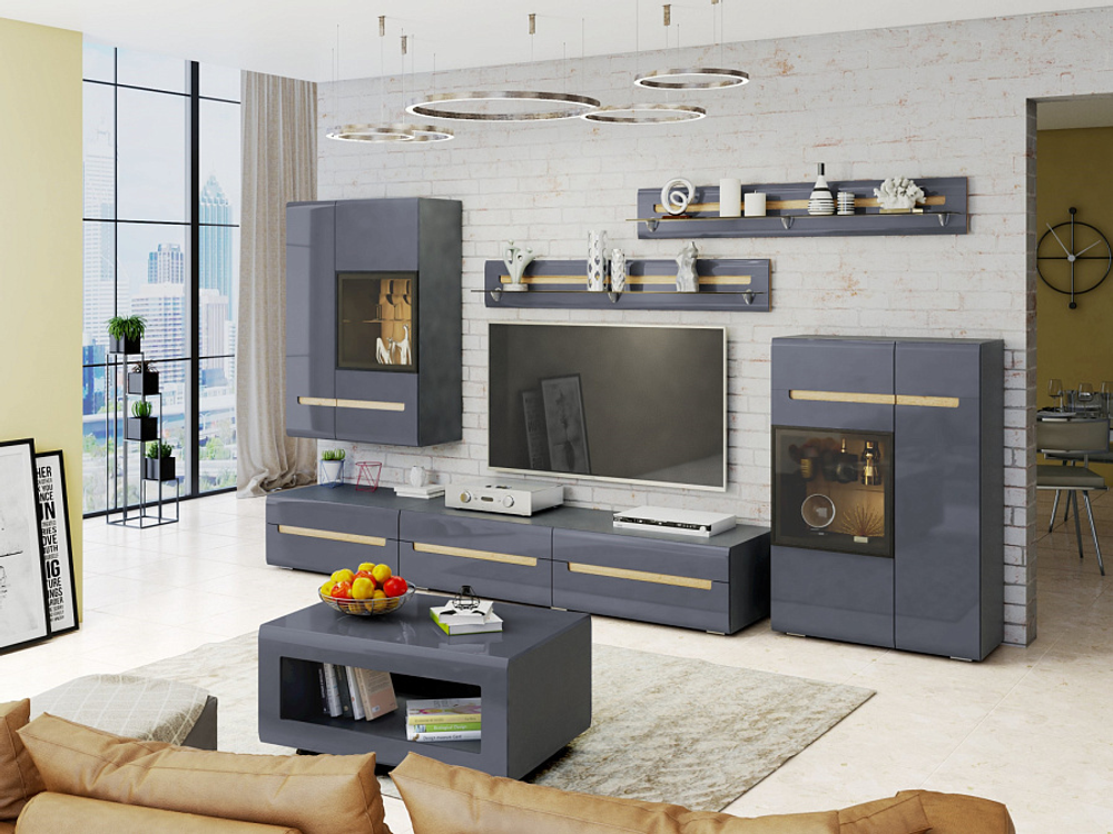 Тумба ТВ Стокгольм серый графит/графит глянец