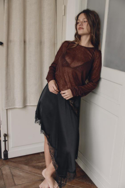 ZARA АТЛАСНАЯ АСИММЕТРИЧНАЯ ЮБКА С КРУЖЕВОМ, ЧЕРНЫЙ