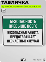 Табличка для обеспечения безопасности "Безопасность превыше всего", для производства, предприятия, 40х30 см, Silver Plane x Айдентика Технолоджи