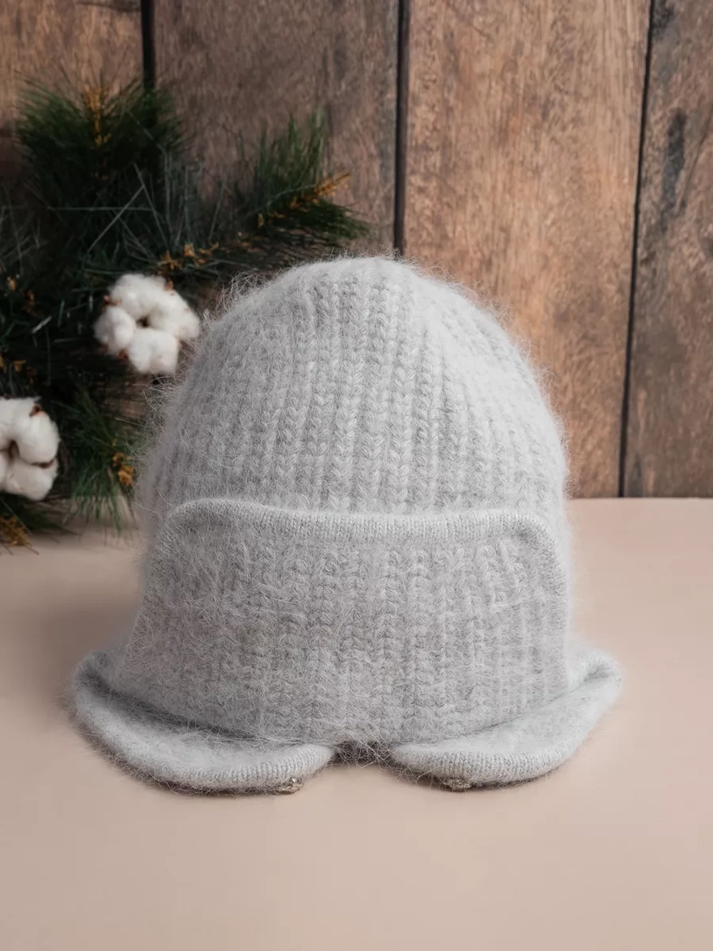 шапка ушанка вязаная зимняя ангора пушистая