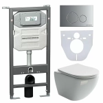 Унитаз подвесной Ceramica Nova Metropol CN4002_1001M_1000 безободковый, с крышкой микролифт, с инсталляцией и белой кнопкой хром матовый