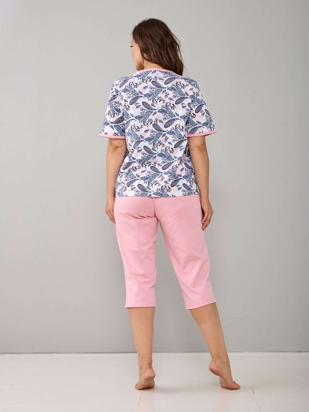 Пижама с бриджами КД-063/розовый-белыеогурцы