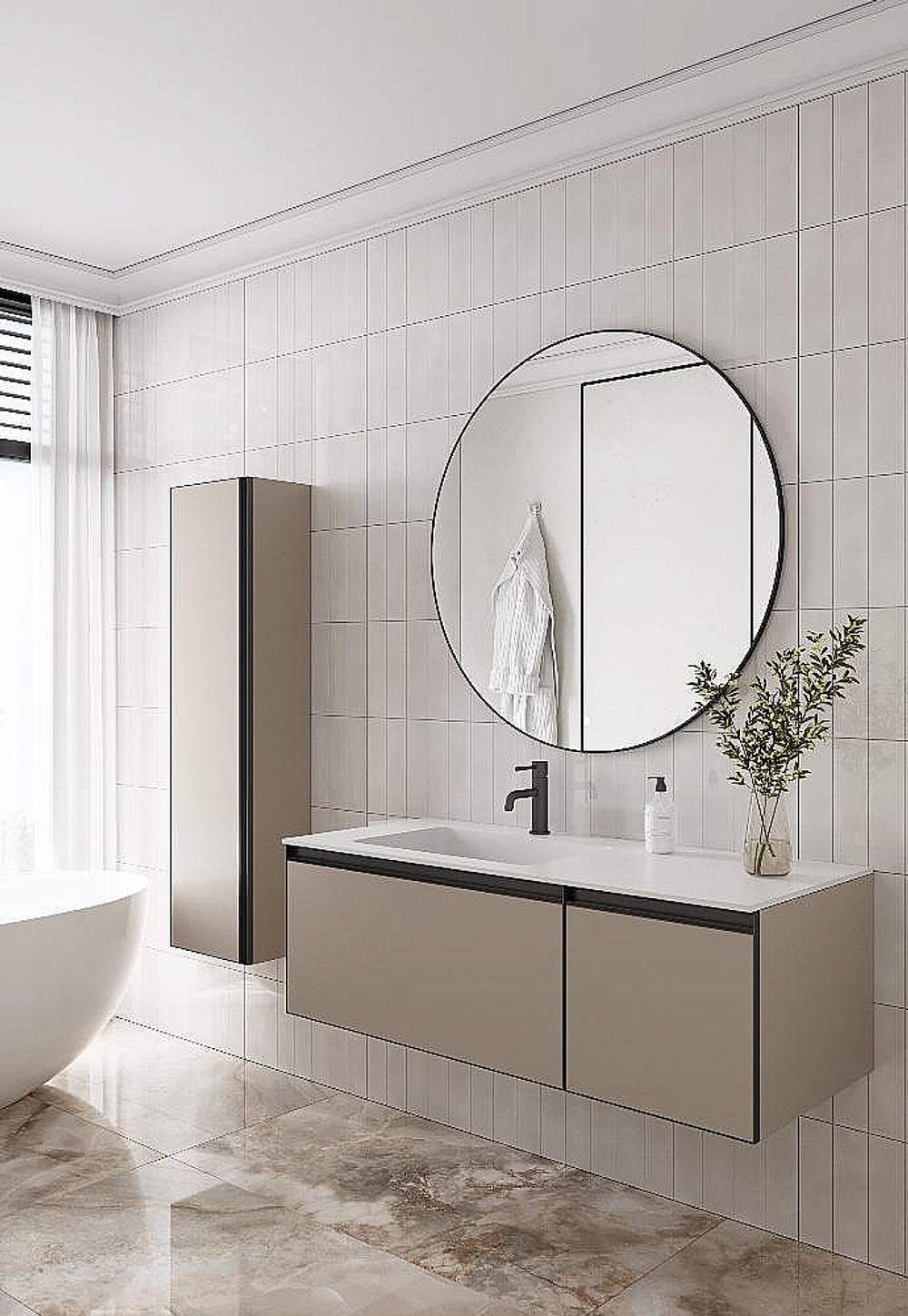 Тумба с раковиной Armadi Art QUATRO 2 120 DAPHNE/профиль ANTHRACITE/раковина белая L-R