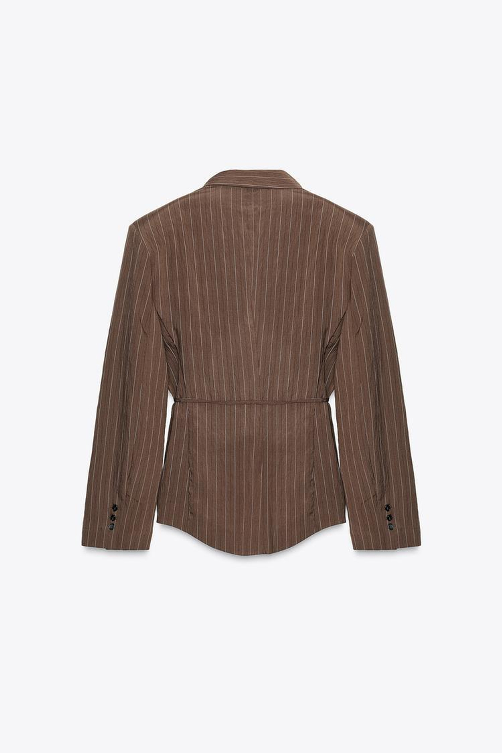 ZARA БЛЕЙЗЕР В ПОЛОСКУ С ПОДПЛЕЧНИКАМИ И ТОНКИМ ПОЯСОМ, КОРИЧНЕВЫЙ/ЭКРЮ